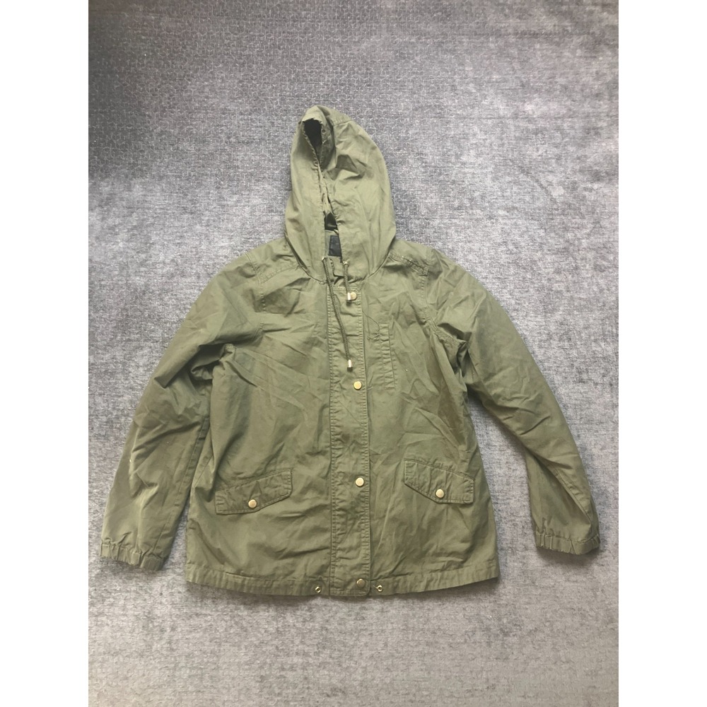 Miss London Black Label Anorak Jacket Womens 1X Green Cotton Hooded Full Zip